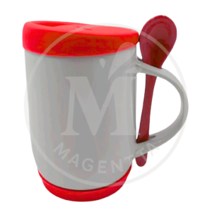mug con tapa y cuchara personalizado en Magentta Ink. Mug personalizado con nombre para regalo