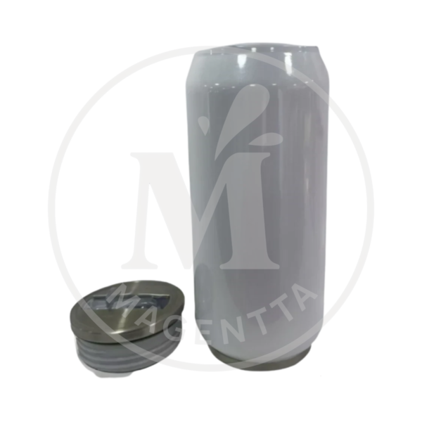 termo tipo lata acero inoxidable personalizado con Magentta Ink - Mugs personalizados